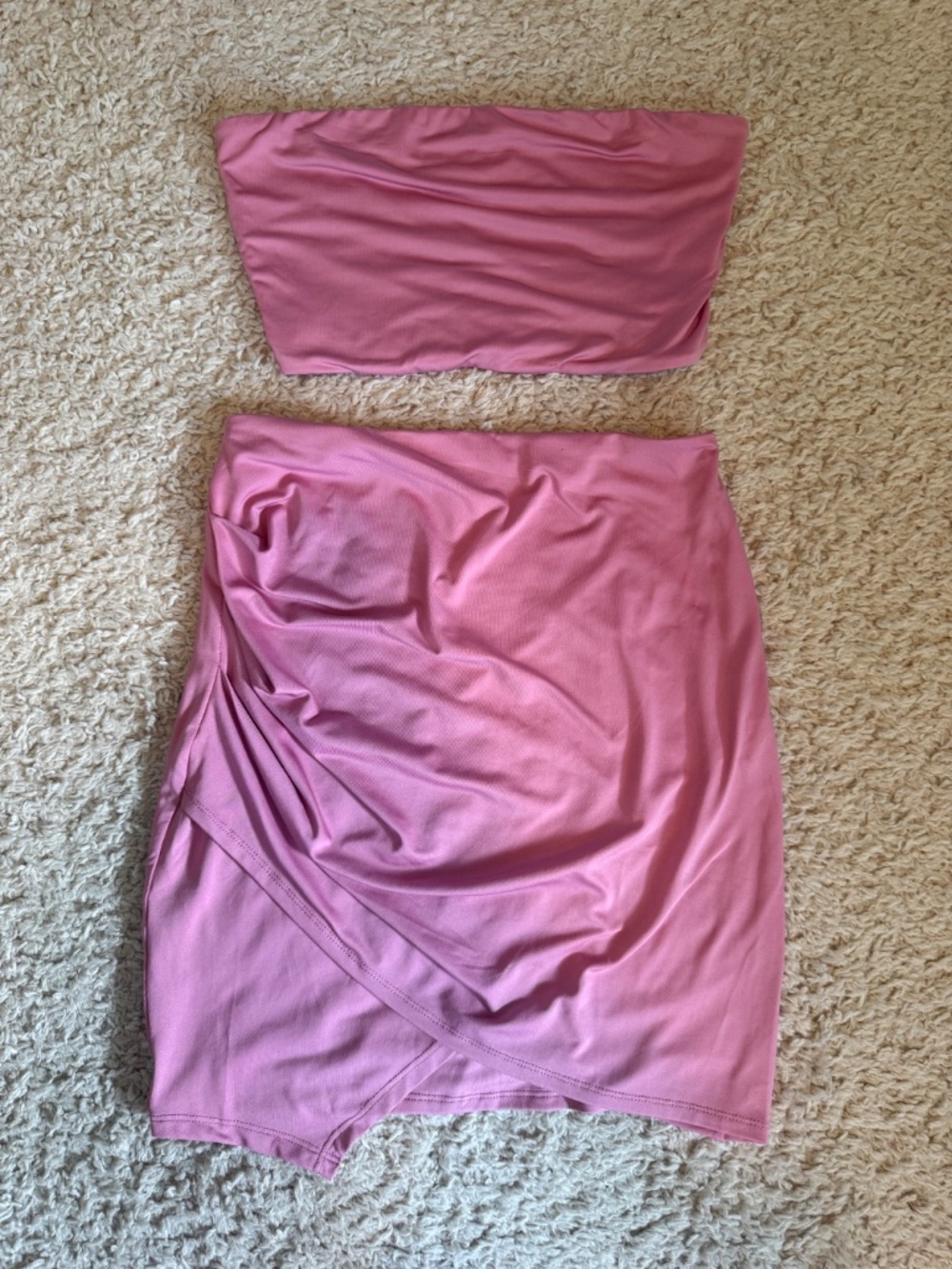Superdown Revolve Pink Strapless Top & Ruched Mini Skirt Set Size Small